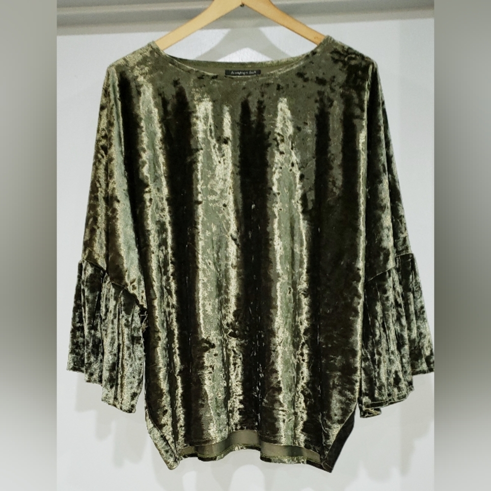 Do Everything with Love velveteen blouse in dark forest green, size 1X